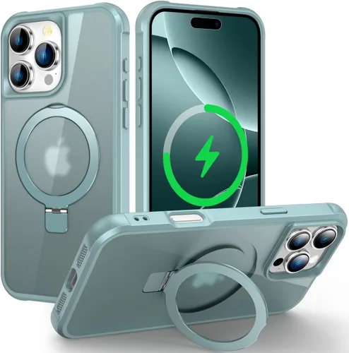 Miniatura 52 de CHAOFEnG Funda magnética compatible con iPhone 11 con soporte, prueba de caídas de grado militar, compatible con imán, anillo translúcido, parte