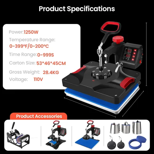 Miniatura 2 de Máquina de prensa de calor de 12 x 15 pulgadas, máquina de sublimación de prensa de calor 8 en 1, rotación de 360°, máquina de impresión de camisas