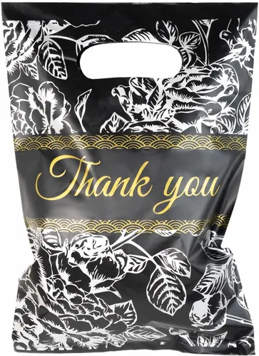 Miniatura 24 de ysmile Pequeña bolsa de compras de plástico negro con asa para pequeñas empresas Bolsa de plástico de mercancía troquelada bolsa de polietileno 100