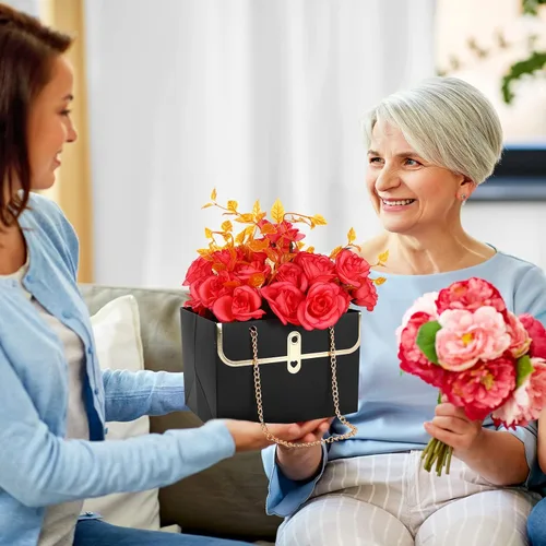 Miniatura 5 de Whaline 6 bolsas de papel de flores con cadena de metal, ramo de almacenamiento, bolsa de floristería, bolsa de mano, cesta de envoltura de ramo