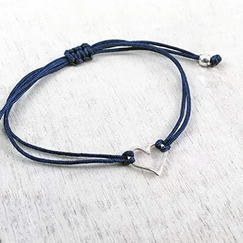 Miniatura 3 de Claudia Lira Joyas clásico azul para mujer pulsera de amistad pequeña hecha a mano de plata de ley abierta en forma de corazón cordón ajustable