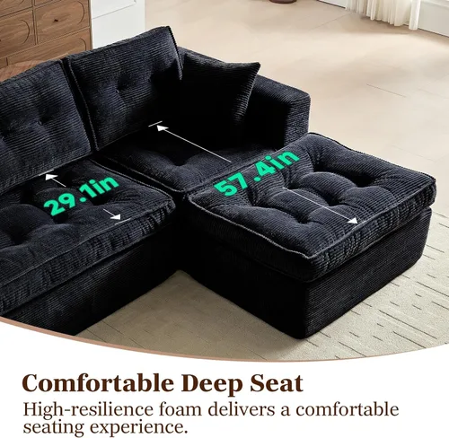 Miniatura 5 de ROXGOX Sofás seccionales para sala de estar, moderno sofá deshuesado con asiento profundo, sofá modular con diván en forma de L, pana de felpa,