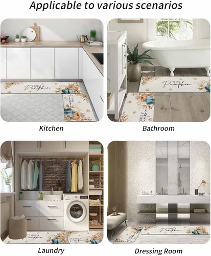 Miniatura 6 de Tapete de baño de calabaza verde azulado naranja para bañera, antideslizante, de secado rápido y absorbente, tierra de diatomeas, para fregadero