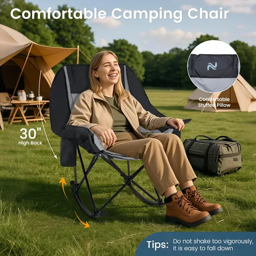Miniatura 4 de LILYPELLE Oversized Rocking Camping Chair for Adults, Heavy Duty Folding Outdoor Chair 400 LBS Capacity, Padded Portable Rocker Chair with Cooler