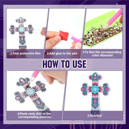 Miniatura 7 de Inbagi 15 piezas de llaveros de pintura de diamante con cruz de Pascua, 5D, bricolaje, cruz de diamante, llaveros colgantes para regalos de fiesta