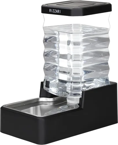 Miniatura 13 de RIZZARI Comedero automático de agua para mascotas de acero inoxidable: Dispensador automático a prueba de fugas por gravedad de 8.5L en color negro