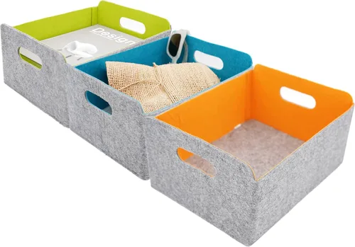 Miniatura 16 de Welaxy Cestas de almacenamiento plegables de fieltro, cubos de almacenamiento para estantes, caja de fieltro para niños, juguetes, revistas, libros