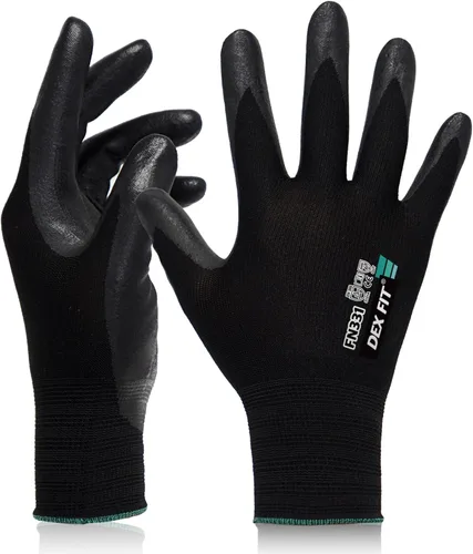 DEX FIT Premium Black Work Gloves FN331, 3D Comfort Fit, Power Grip, Touchscreen, Nitrile Coated