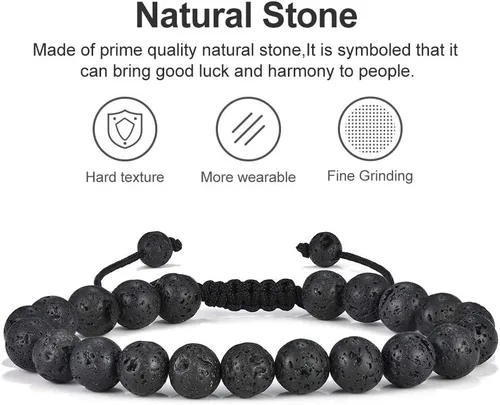 Miniatura 4 de M MOOHAM - Pulseras de piedra natural para hombre y niño, 0.315 pulgadas, ojo de tigre, ágata mate, de roca de lava, regalos de cumpleaños