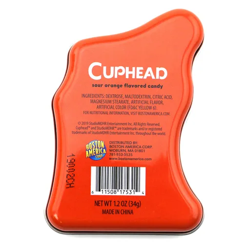 Miniatura 4 de CupHead Tin Candy Sours (paquete de 2) relleno de regalo sabor naranja con 2 calcomanías GosuToys