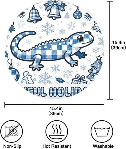 Miniatura 4 de Merry Christmas Salamander Blue Place mats for Kitchen Table Round Washable Fabric placemats 15x15 in manteles redondos para mesa