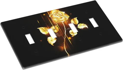 Miniatura 716 de Cubiertas de placa de pared de 3 gang con interruptor de luz de triple palanca, en negro y dorado con esplendor de oro rosa, estampado floral