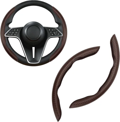 Miniatura 16 de Funda para volante de fibra de carbono, juego de 2 piezas antideslizante con agarre cómodo, diseño de mariposa segmentada, fácil instalación a