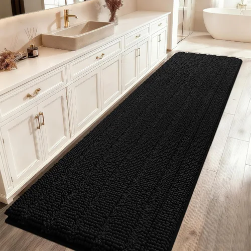 Miniatura 9 de ACCUMTEK - Juego de alfombras de baño a rayas beige de 3 piezas, ultrasuaves, antideslizantes de chenilla, alfombras de baño mullidas y absorbentes