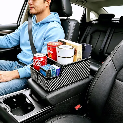 Miniatura 2 de Organizador de Asiento de Automóvil con Portavasos, Caja de Almacenamiento Extra para Reposabrazos de Automóvil, Organizador de Joroba del Piso