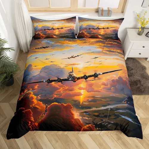 Miniatura 2 de Erosebridal Juego de ropa de cama con diseño de avión tamaño individual, funda de edredón con estampado de avión para niños, adolescentes y adultos