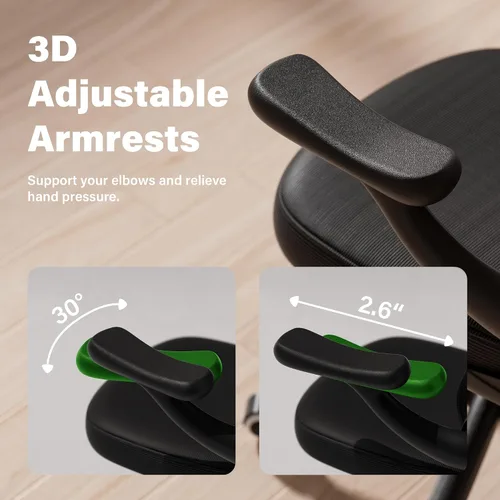 Miniatura 4 de GYI - Silla de escritorio ergonómica de malla, color negro Brazos abatibles 3D, soporte lumbar ajustable, altura ajustable, sala de estudio