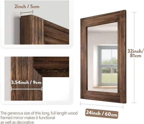 Miniatura 2 de YOSHOOT - Espejo de pared hecho a mano con madera empalmada para baño, espejo de tocador rústico estilo granja, arte de pared decorativo, marco