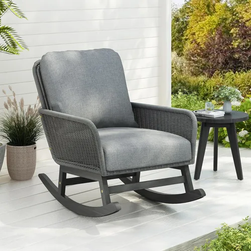 Miniatura 12 de Christopher Knight Home Nadine - Mecedora para patio, mecedora de mimbre, mecedora de patas de madera, silla de mimbre de ratán de polietileno, Beige