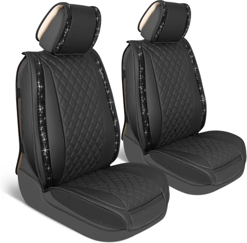 Miniatura 12 de MotorBox Haven Series - Fundas de asiento de piel de napa, para automóviles, edición Lux, fundas de asiento delantero con costuras de diamante