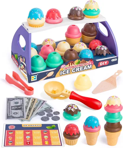 Juego de juguetes de helado para niños, 41 piezas de carrito de helados para niños, camión de tienda de helados, cumpleaños, Navidad, Pascua,