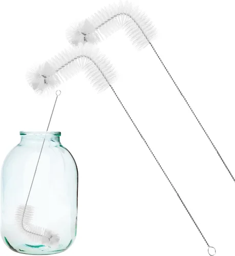 Honeydak Paquete de 2 cepillos Carboy de 30 pulgadas, nailon y acero, en forma de L, transparente, 29.9 in, elaboración de vino y elaboración de