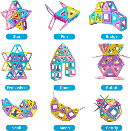 Miniatura 3 de TOKBLOK Juego de Azulejos Magnéticos Pastel - 40 Piezas Bloques de Construcción STEM para Niños de 3 a 8 Años, Juguete Creativo y Educativo