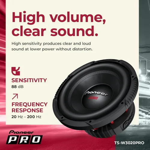 Miniatura 5 de Pioneer Subwoofer TS-W3020PRO de la serie P.R.O. de 12 pulgadas, 2000 W máximo, compatible con carcasa sellada o con puerto, graves fuertes, alta