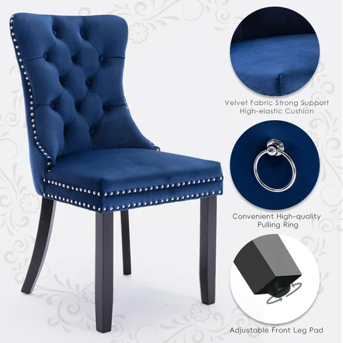 Miniatura 6 de Juego de 6 sillas de comedor tapizadas de terciopelo, sillas laterales de cocina de estilo moderno con ribete de cabeza de clavo y patas de madera