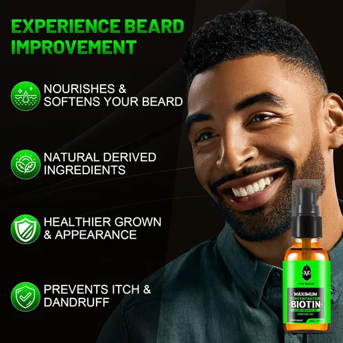 Miniatura 5 de First Melody Aceite para barba, biotina espesante maximun, con aceite de ricino y aceites de argán y jojoba, promueve el crecimiento de la barba