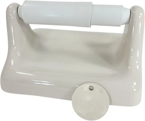 Miniatura 3 de Soporte de papel higiénico TP de cerámica de hueso beige almendra montaje en pared Thinset instalación vintage mediados de siglo moderno retro