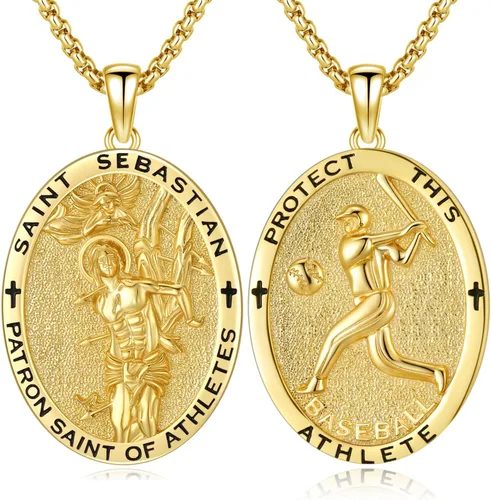 Miniatura 391 de Collar con colgante de plata de ley 925 con medalla de San Patrón, joyería religiosa para hombres y mujeres, con cadena de acero inoxidable 316L