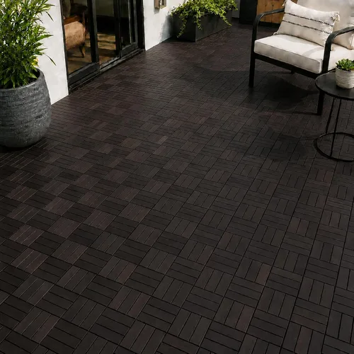 Miniatura 11 de Baldosas de madera de acacia para exteriores, baldosas de patio que se entrelazan. Moderno Gris Recto