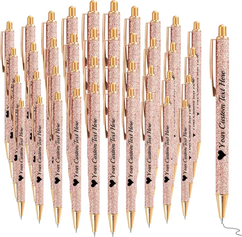 Miniatura 39 de Bolígrafos con purpurina personalizados con nombre, bolígrafos bonitos y bonitos personalizados, bolígrafos retráctiles de tinta negra, suministros