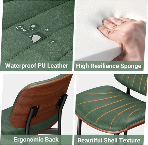 Miniatura 8 de REONEY Juego de 6 sillas de comedor, sillas modernas de mediados de siglo tapizadas en cuero PU con respaldo de madera curvada de nogal y patas