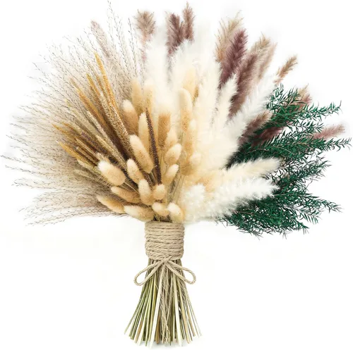 xin's convey 100 piezas de hierba de las pampas (jarrón no incluido), ramos de flores secas, decoración de mesa de boda, dormitorio, decoración Verde