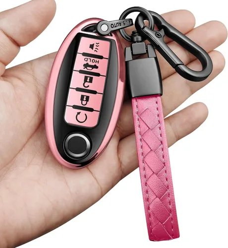 Miniatura 14 de Compatible con Nissan Funda para Llavero con Llavero de Cuero, Funda de Carcasa de Llave de TPU Suave Compatible con Llave Remota Inteligente