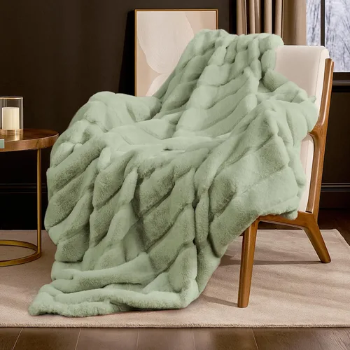 Miniatura 30 de Cozy Bliss - Manta decorativa de piel sintética, de jacquard, mullida, afelpada, suave, gruesa y de verano, para sofá, sala de estar y dormitorio
