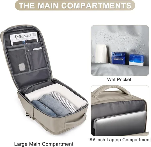 Miniatura 5 de coofay Mochila de viaje, para laptop, unisex, aprobada para aviones, bolsa de mano, equipaje, para artículos personales, para debajo del asiento