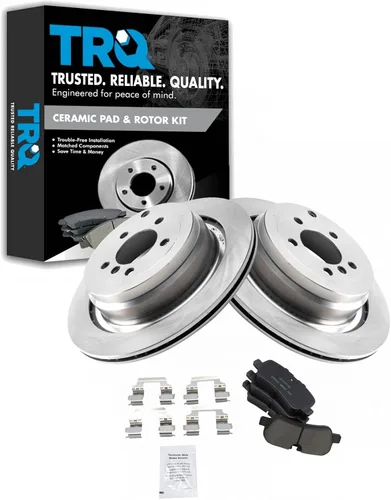 Miniatura 51 de TRQ Kit de rotor de freno trasero y pastillas de cerámica Posi premium compatible con camioneta Chevy GMC