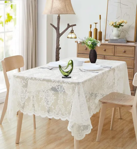 Miniatura 4 de ASATEX Mantel de encaje redondo negro de 36 pulgadas. El patrón floral clásico y elegante es la elección ideal para cualquier comedor de lujo