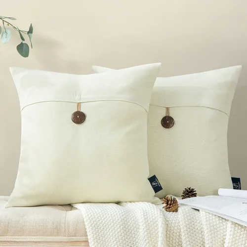 Miniatura 22 de Funda decorativa de lino Phantoscope para almohadones, con botón, 18" x 18