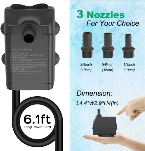 Miniatura 4 de Knifel Bomba de agua sumergible, ultra silenciosa, 660 GPH (2500 L/H 45 W), con protección contra sobrecalentamiento, elevación de 8.2 pies de alto