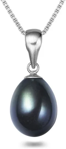Orien Jewelry Collares colgantes de perlas cultivadas de agua dulce negras en forma de gota para mujeres 16-18 pulgadas AAA collar colgantes de plata