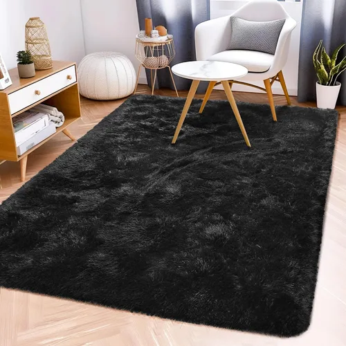 Miniatura 8 de Awaytail Alfombra Esponjosa Lavable 2x3 Pies, Pura Negra Alfombra para Silla de Escritorio Antideslizante, Alfombra Supersuave para Niños