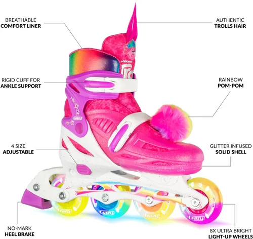 Miniatura 2 de Crazy Skates Trolls Size Adjustable Roller Skates - Featuring Poppy or Barb from Trolls