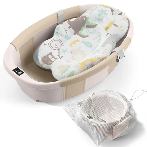 Miniatura 10 de Bañera Plegable para Bebé - Bañera Grande para Bebé con Termómetro y Cojín Bañera Portátil de Viaje para Recién Nacidos e Infantes Bañera Azul