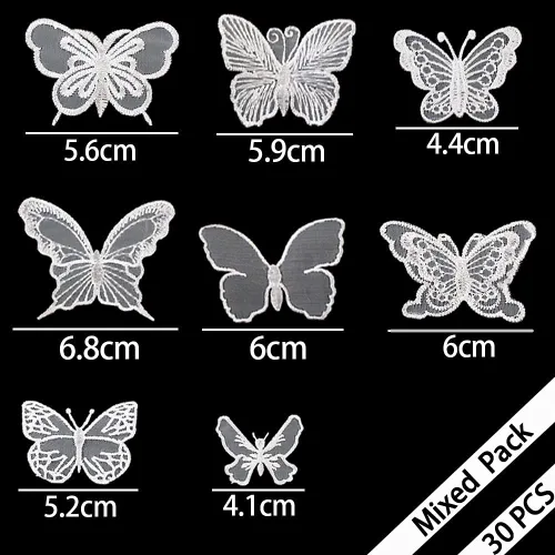 Miniatura 2 de 30 PCS Parches de Aplique de Mariposa de Encaje Bordado para Coser/Planchar, Parches de Organza Aplique de Mariposa para Vestido de Novia de Boda