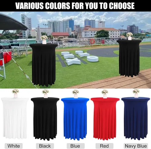 Miniatura 5 de Paquete de 4 faldas redondas de elastano de 32 x 43 pulgadas para mesa de cóctel con cortinas onduladas, mantel de cóctel elástico, mesas altas Negro