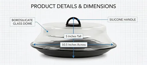 Miniatura 2 de Cubierta de vidrio para salpicaduras de microondas de 10.5 pulgadas para alimentos, tapa de placa de borosilicato con mango de silicona fría al